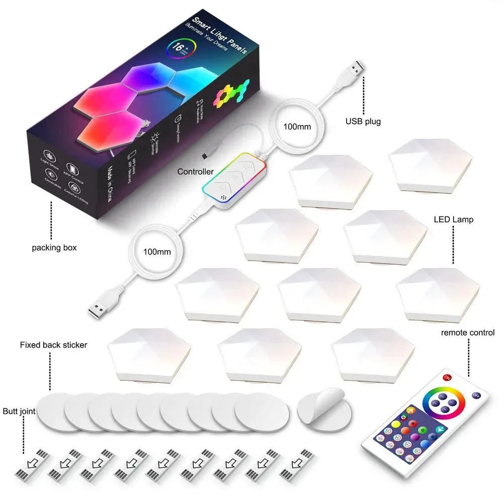 Tuya Quantum Smart LED Hexagon Lamp, WIFI Bluetooth, Voice Control
