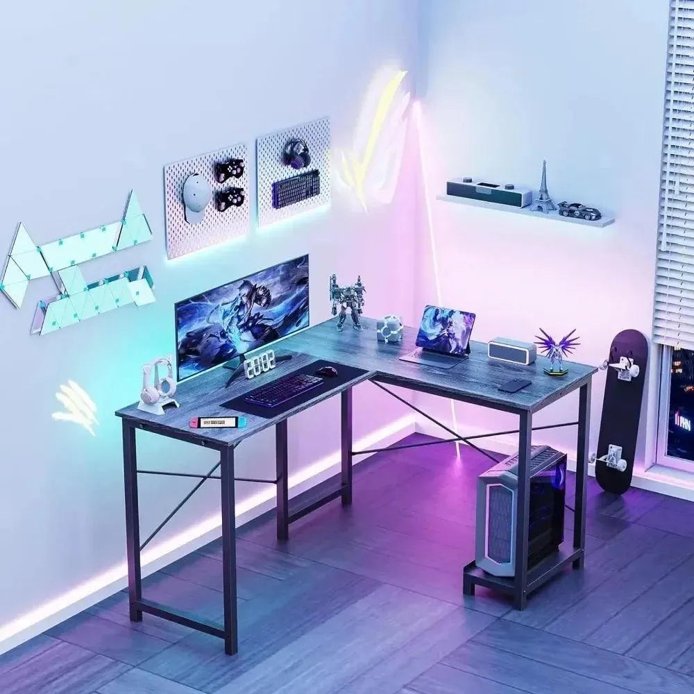 Shaped Computer Desk Wood Corner PC Gaming Table with Storage, White - Games Nex Gen