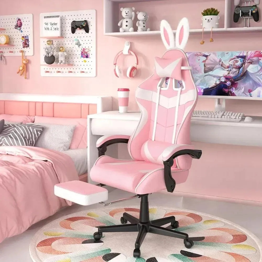 Pink Gaming Chair with Footrest, Computer Armchair for Desk & Office - Games Nex Gen