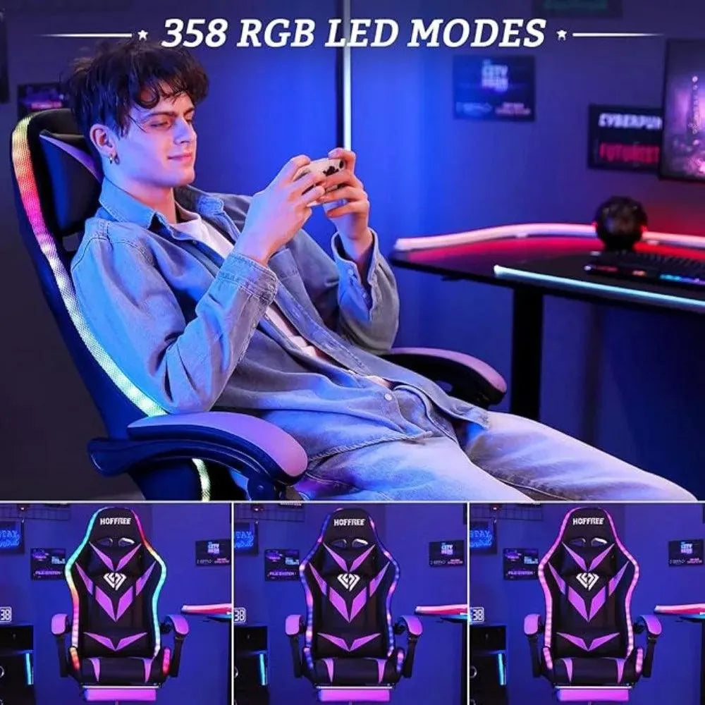 Gaming Chair with Massage, LED RGB Lights & Footrest - High Back Chair - Games Nex Gen