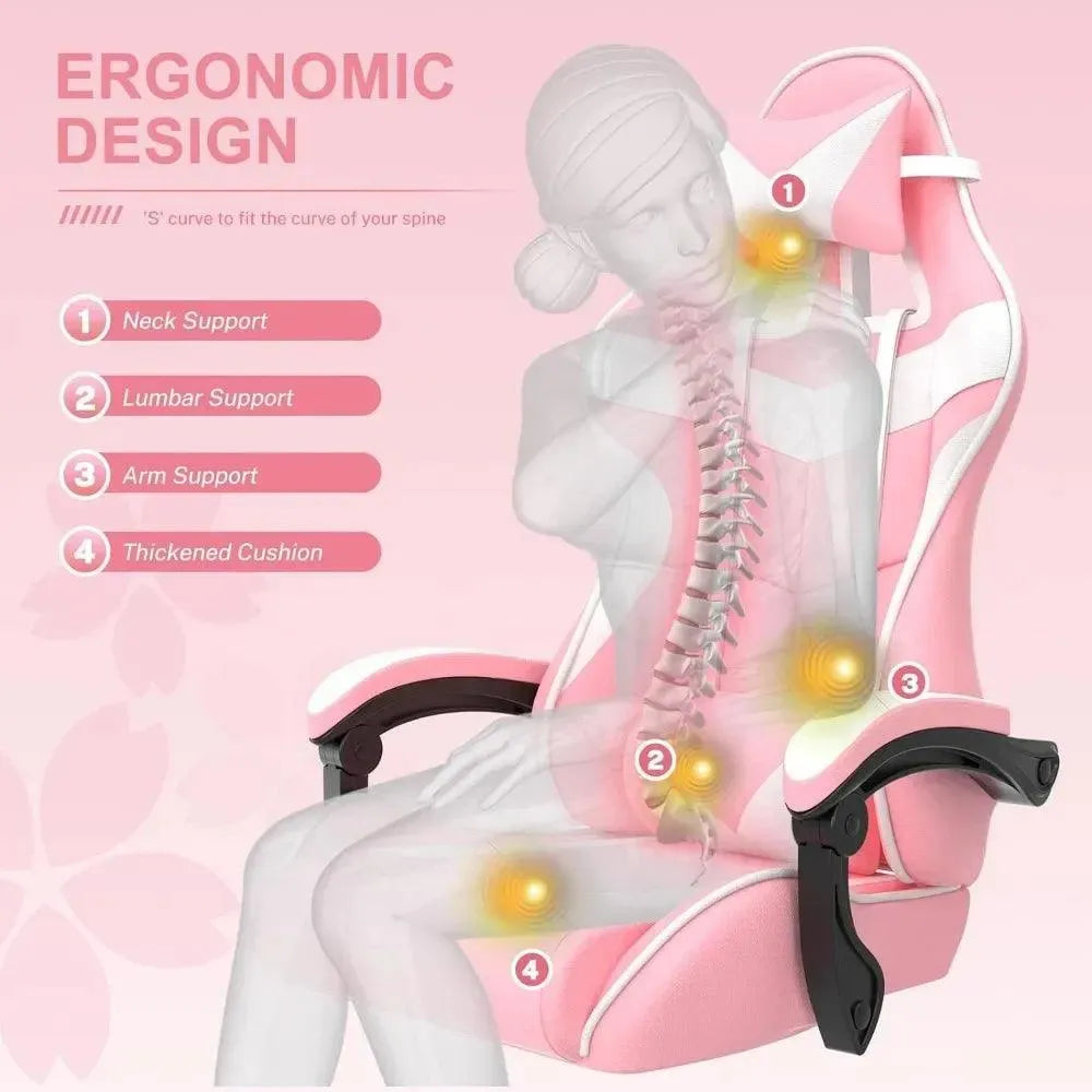 Pink Gaming Chair with Footrest, Computer Armchair for Desk & Office - Games Nex Gen