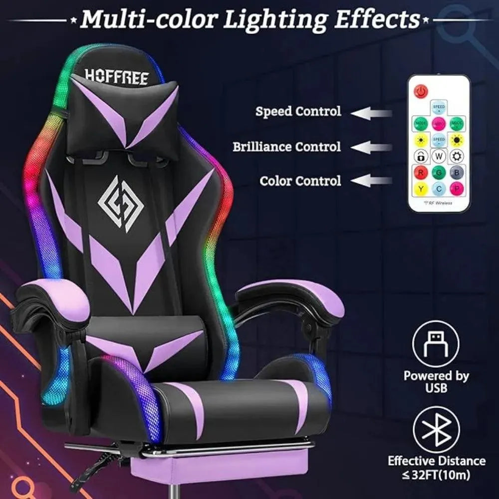 Gaming Chair with Massage, LED RGB Lights & Footrest - High Back Chair - Games Nex Gen