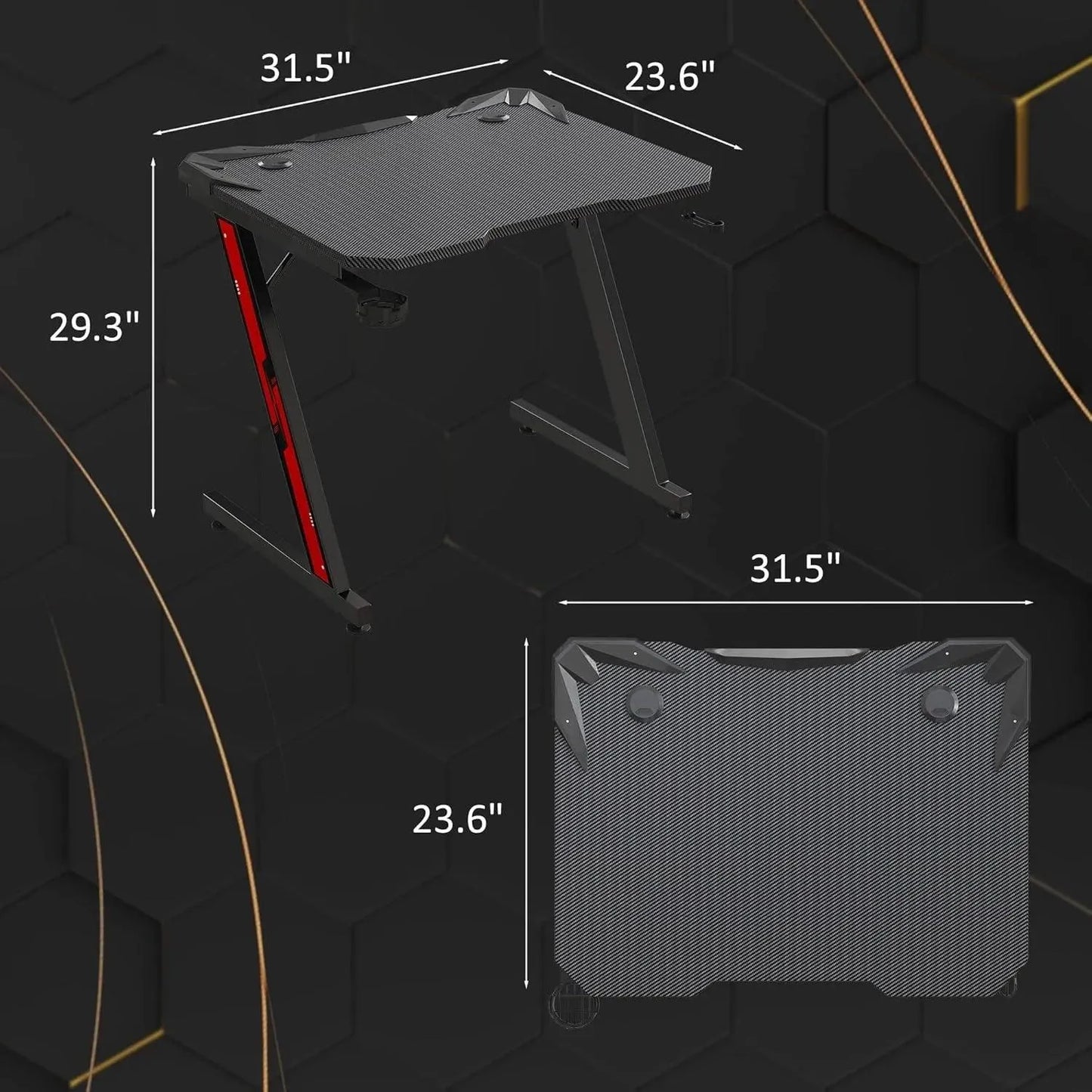 Gaming Desk Z-Shaped with Carbon Fiber Surface, Cup Holder & Hook - Games Nex Gen