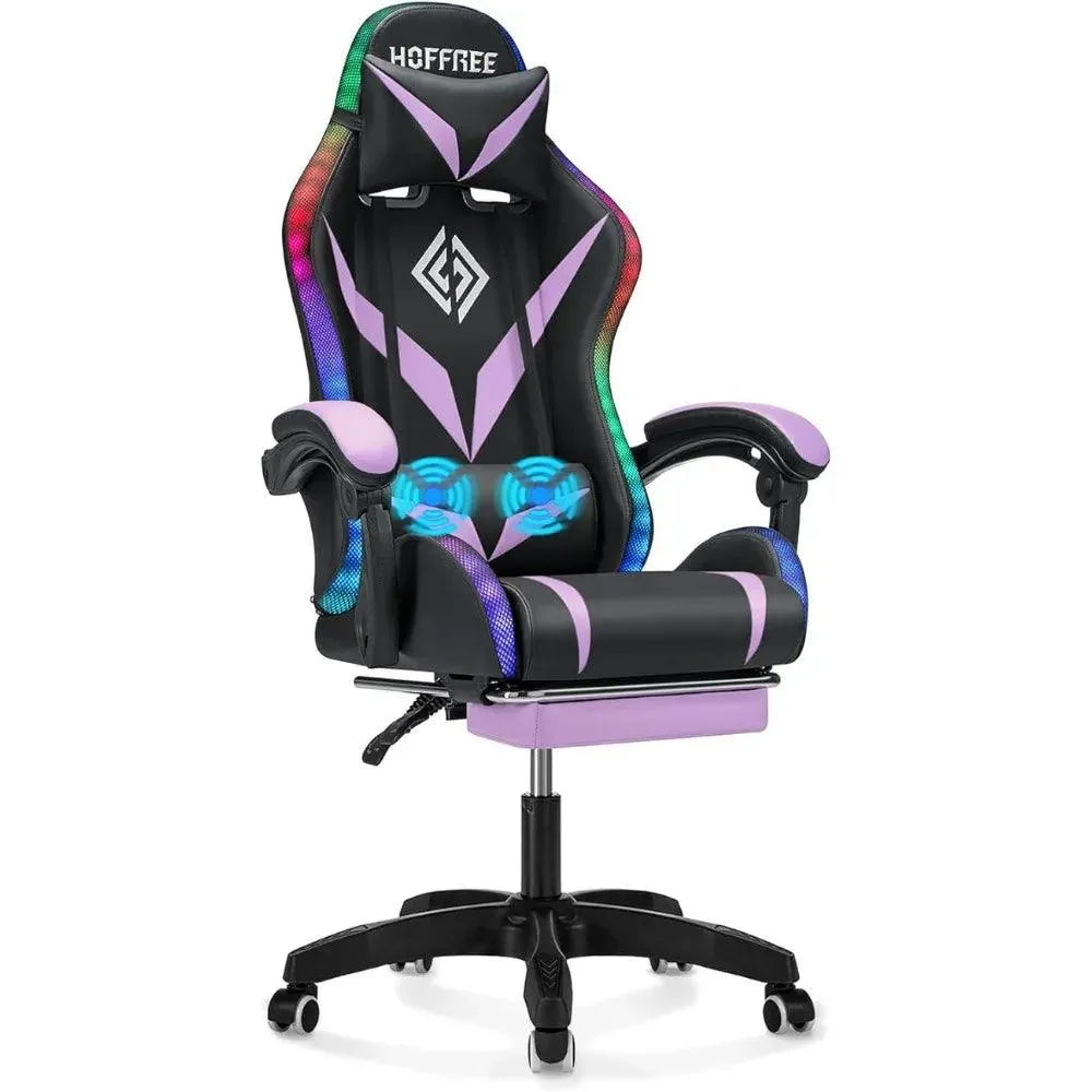 Gaming Chair with Massage, LED RGB Lights & Footrest - High Back Chair - Games Nex Gen