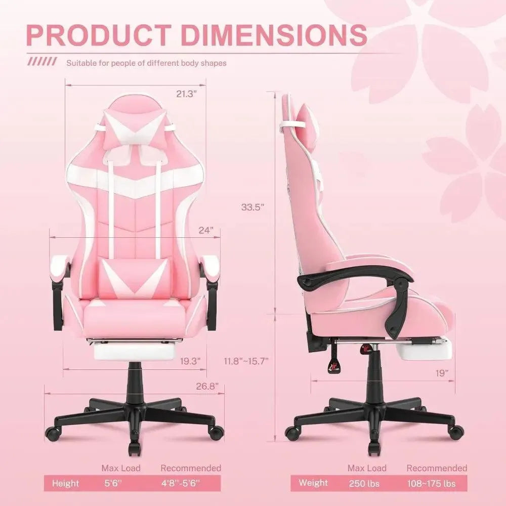 Pink Gaming Chair with Footrest, Computer Armchair for Desk & Office - Games Nex Gen