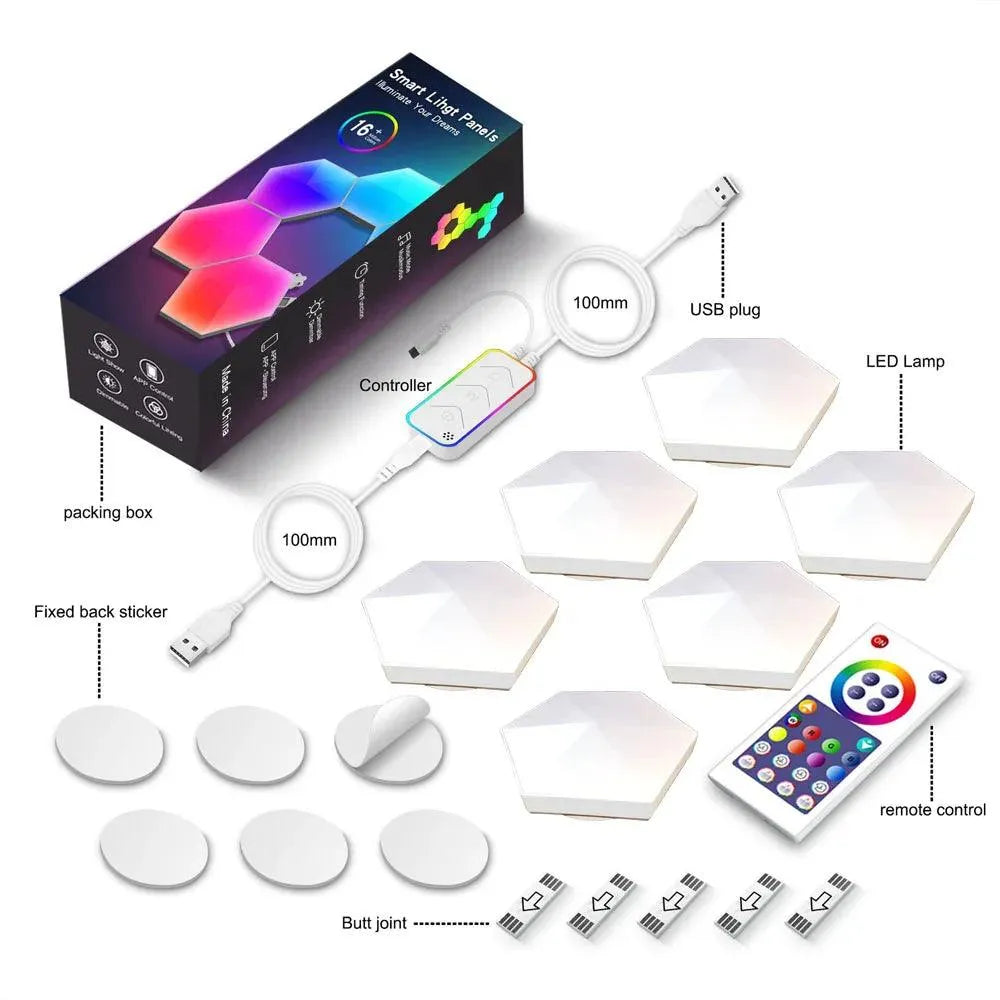 Tuya Quantum Smart LED Hexagon Lamp, WIFI Bluetooth, Voice Control