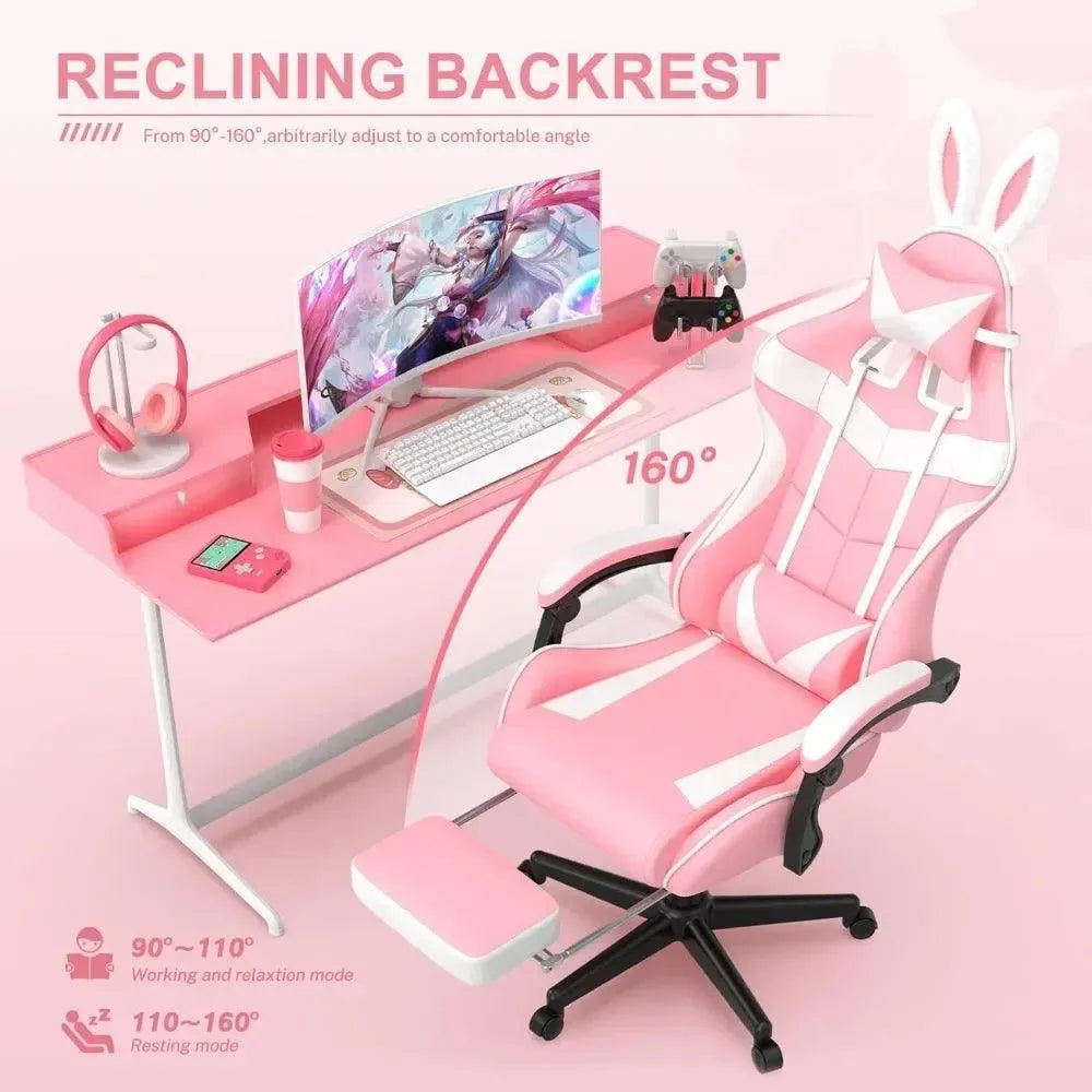 Pink Gaming Chair with Footrest, Computer Armchair for Desk & Office - Games Nex Gen
