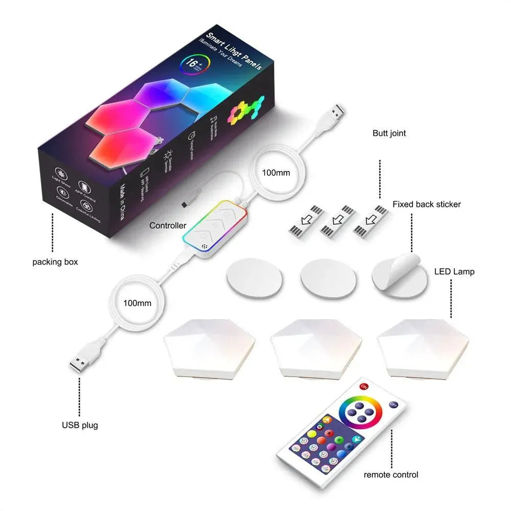 Tuya Quantum Smart LED Hexagon Lamp, WIFI Bluetooth, Voice Control
