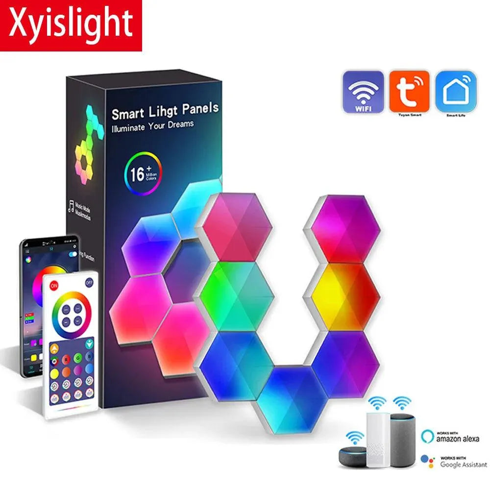 Tuya Quantum Smart LED Hexagon Lamp, WIFI Bluetooth, Voice Control
