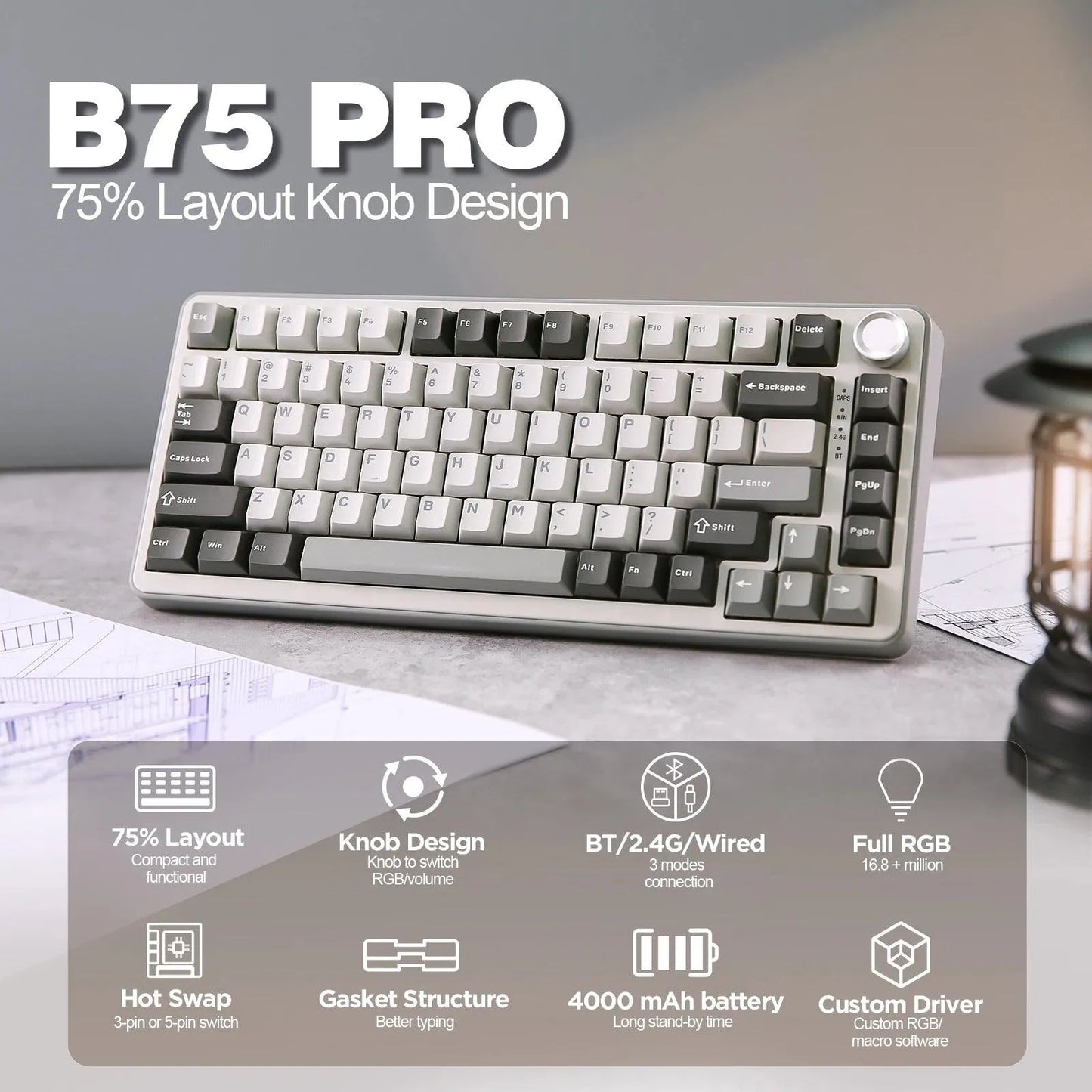 YUNZII B75 PRO 82-Key Wireless Mechanical Gaming Keyboard, RGB - Games Nex Gen 