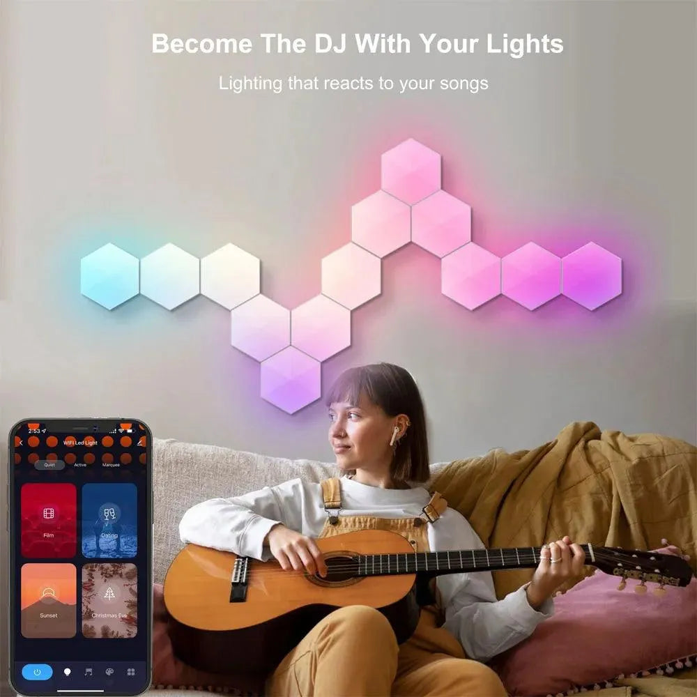 Tuya Quantum Smart LED Hexagon Lamp, WIFI Bluetooth, Voice Control