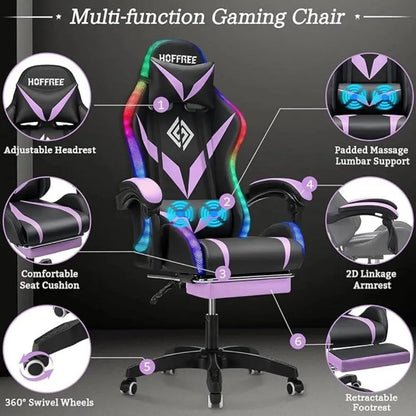 Gaming Chair with Massage, LED RGB Lights & Footrest - High Back Chair - Games Nex Gen 