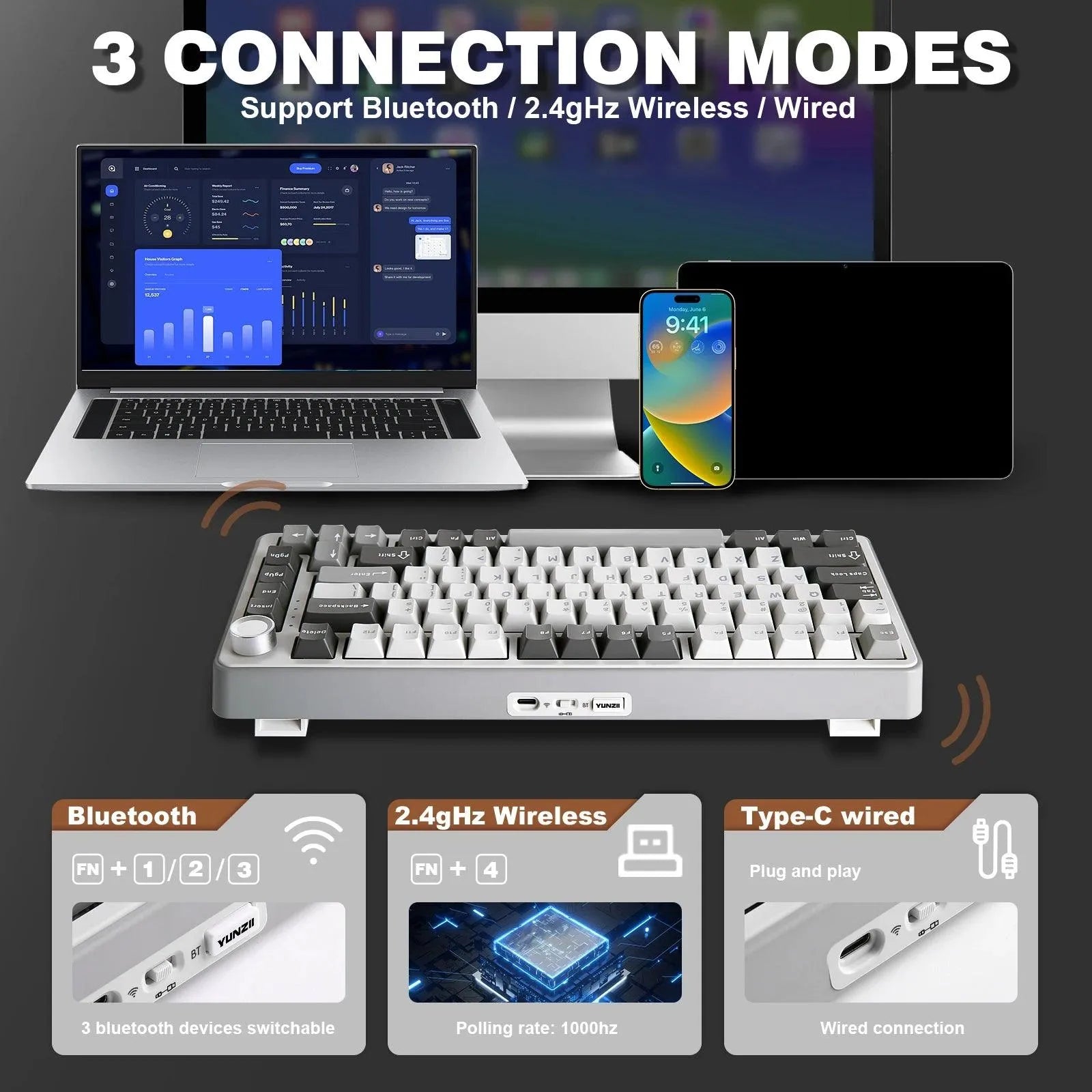YUNZII B75 PRO 82-Key Wireless Mechanical Gaming Keyboard, RGB - Games Nex Gen 